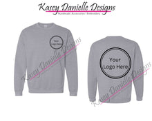 Load image into Gallery viewer, Custom Left Chest and Center Back Logo Printed Crewneck Sweatshirt, Company Logo Crewnecks, Business Unisex Printed Sweaters