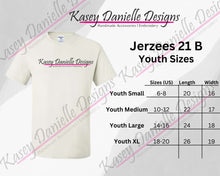Load image into Gallery viewer, Jerzees 21 B Youth Size Chart for Kasey Danielle Designs
