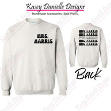 Load image into Gallery viewer, Mrs. Custom Printed Retro Crewneck, Wedding Gift Crewnecks , Couples Sweatshirts, Engagement Gift, Gifts for Newlyweds, Bridal Shower