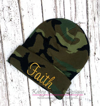 Load image into Gallery viewer, Custom Camo Knit Beanie, Faith Embroidered Beanies , Personalized Camouflage Name Beanie, Trendy Aesthetic Fall Beanie, Winter Beanie