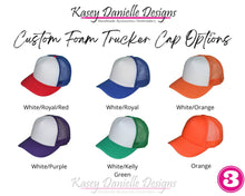 Load image into Gallery viewer, Custom Embroidered Trucker Hat, Custom Foam Trucker Cap, Logo Trucker Mid Profile Personalized Hats, Logo Embroider Hats, Choose your text
