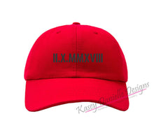 Load image into Gallery viewer, Custom Roman Numeral Embroidered Baseball Cap, Anniversary Date Dad Hat, Personalized Hats, Unstructured Embroider Hats, Aesthetic Dad Caps