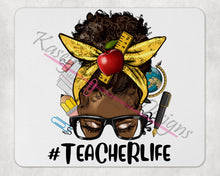 Load image into Gallery viewer, Afro Messy Bun Teacher Life Mouse Pad, Teacher Graphic Mouse Pads, Back to School Mousepad, Educator Mousepads