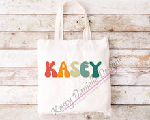 Load image into Gallery viewer, Custom Retro Name Tote Bag, Personalized Graphic Totes, Reusable Shopping Bag, Custom Text Totes