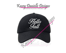 Load image into Gallery viewer, Hello Fall Embroidered Baseball Cap, Autumn Polo Style Dad Hat, Fall Caps, Unstructured Aesthetic Hats