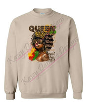 Load image into Gallery viewer, Black Queen Crewneck Sweatshirt, Inspirational African Queen Crewnecks, African American Women Unisex Printed Sweaters