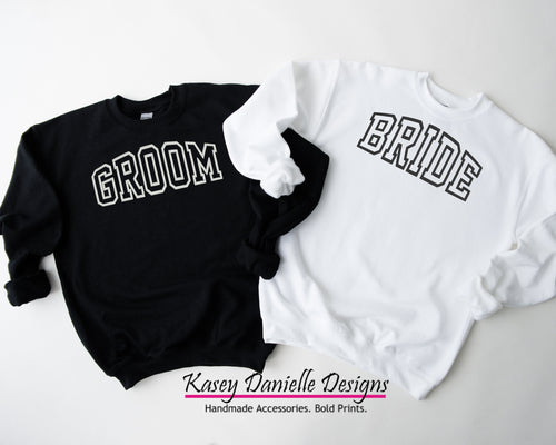 Bride and Groom Varsity Embroidered Crewneck, Wedding Gift Crewnecks , Couples Sweatshirts, Gifts for Newlyweds, Bridal Shower, Honeymoon