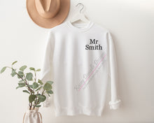 Load image into Gallery viewer, Mr and Mrs Embroidered Crewneck, Custom Embroider Sweatshirts, Couples Crewnecks, Bride Groom, Engagement Shower, Gifts for Newlyweds

