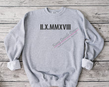 Load image into Gallery viewer, Roman Numeral Embroidered Crewneck, Anniversary Date Crewnecks, Special Date Sweatshirts, Personalized Date Custom Sweatshirt
