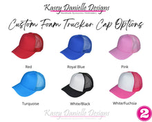 Load image into Gallery viewer, Family Reunion Embroidered Trucker Hat, Custom Family Name Trucker Cap, Last Name Mid Profile Personalized Hats
