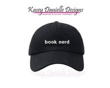 Load image into Gallery viewer, Book Nerd Embroidered Baseball Cap, Bookworm Dad Hat, Reader Baseball Hats, Book Lover Aesthetic Hats
