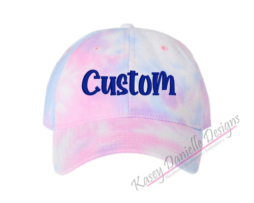 Custom Embroidered Tie Dye Baseball Cap, Cotton Candy Tie-Dye Dad Hat, Personalized Baseball Hats, Unstructured Hats, Aesthetic Dad Caps