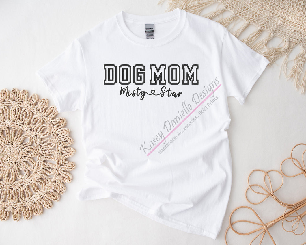 Dog Mom Embroidered T-Shirt, Personalized Dog Dad Embroider Shirt, Custom Pet Owner T-shirts, Dog Lover Tee, Pet Name Embroidery Tees