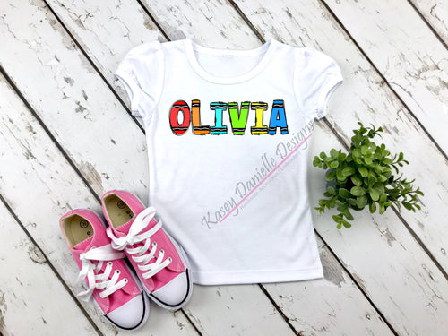 Personalized Crayon Shirt for Boys and Girls, Back to School Name Shirts for Kids, Custom Shirt for Toddler