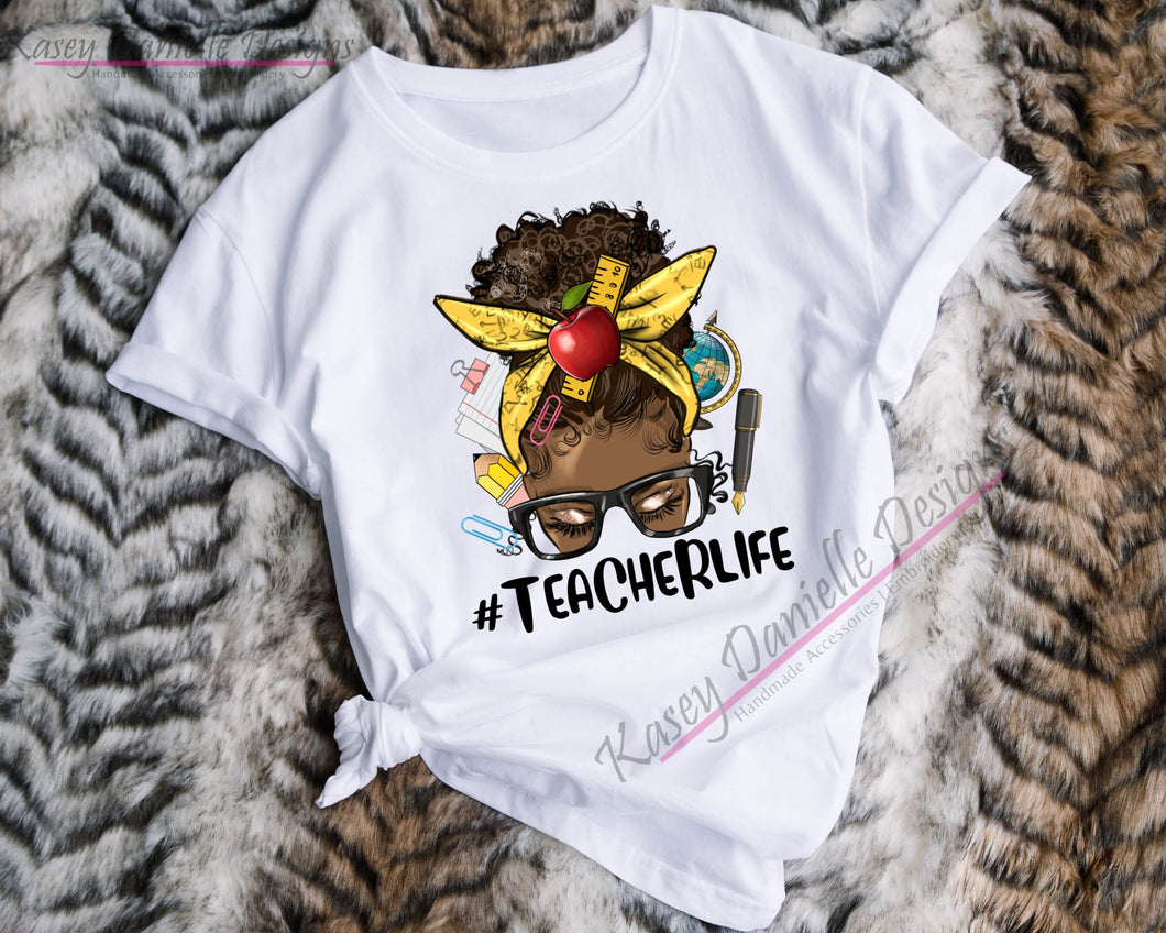 Afro Messy Bun Teacher Life Shirt, Teacher Graphic T-Shirt,  Back to School T-shirts, Educator Unisex Tees