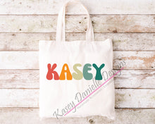 Load image into Gallery viewer, Custom Retro Name Tote Bag, Personalized Graphic Totes, Reusable Shopping Bag, Custom Text Totes
