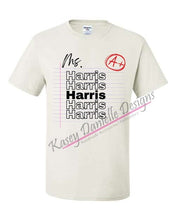 Load image into Gallery viewer, Custom Teacher Shirt with Lined Paper, Personalized Last Name T-shirt for Teachers, Back to School, Educator Unisex Tees
