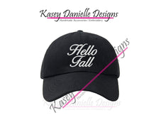 Load image into Gallery viewer, Hello Fall Embroidered Baseball Cap, Autumn Polo Style Dad Hat, Fall Caps, Unstructured Aesthetic Hats
