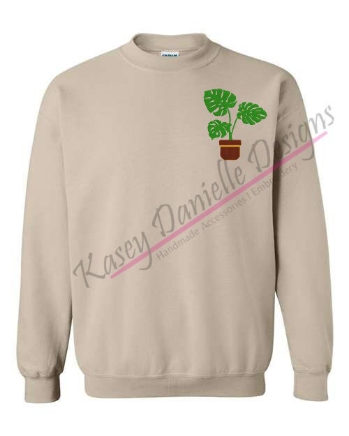 Monstera Embroidered Crewneck, Custom Embroider Sweatshirt, Plant Lovers Crewnecks, Plant Mom Sweatshirts, Plant Dad