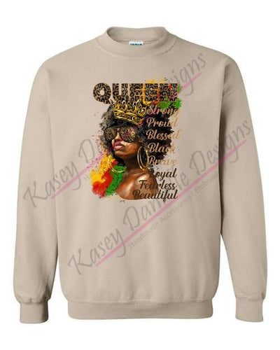 Black Queen Crewneck Sweatshirt, Inspirational African Queen Crewnecks, African American Women Unisex Printed Sweaters