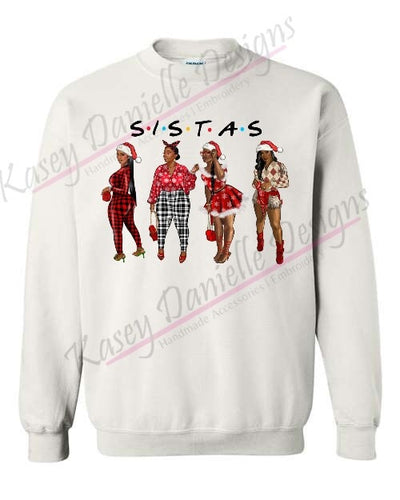 Sistas Christmas Crewneck Sweatshirt, Black Women Friends Christmas Crewnecks, African American Woman Unisex Printed Sweaters